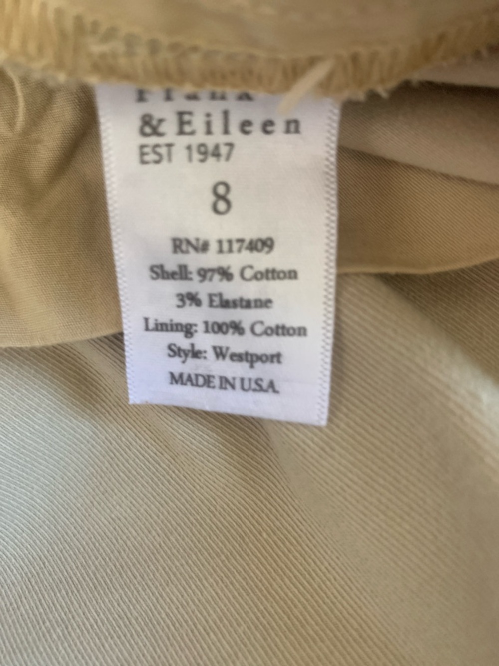 Frank & Eileen Westport Straight Khaki Pants  NWOT - Picture 3 of 3